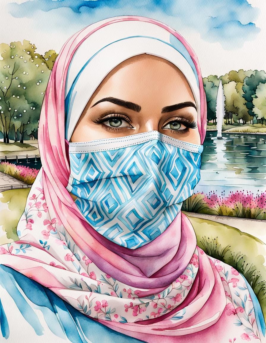 Swedish Woman in Hijab Portrait, Watercolor Style