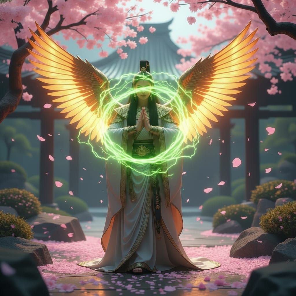 Egyptian Priest of Nature in Japanese Garden, Fantasy Illust...