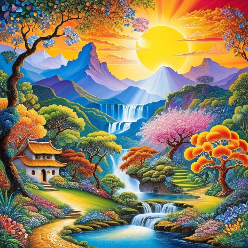 Dreamlike Fantasy Landscape in Gouache Style