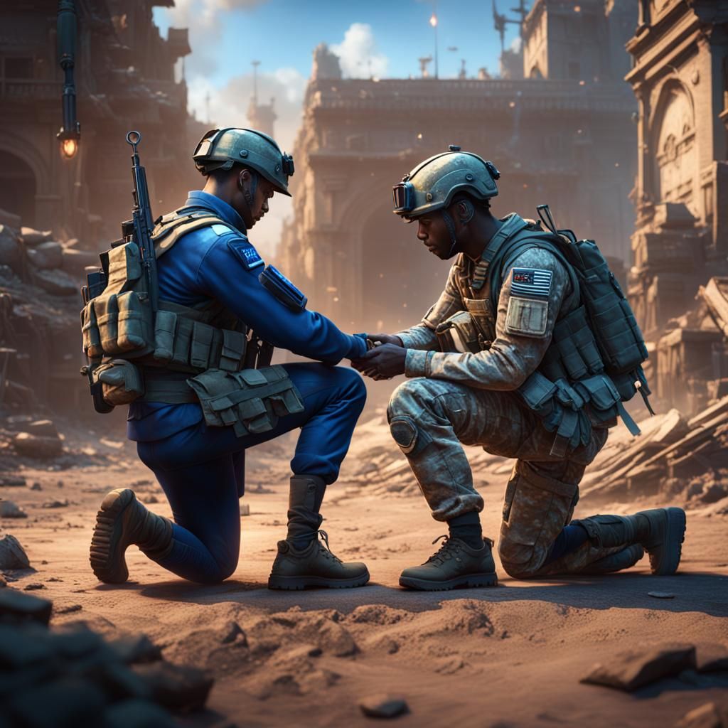 Gay Soldier Proposal: Detailed Matte Painting