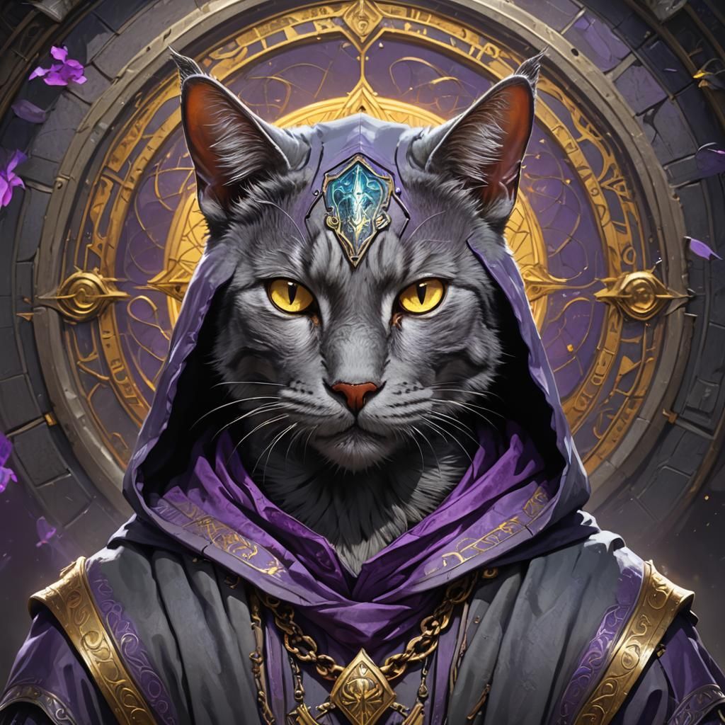 Hooded Cat-Human Portrait in Dark Fantasy Style