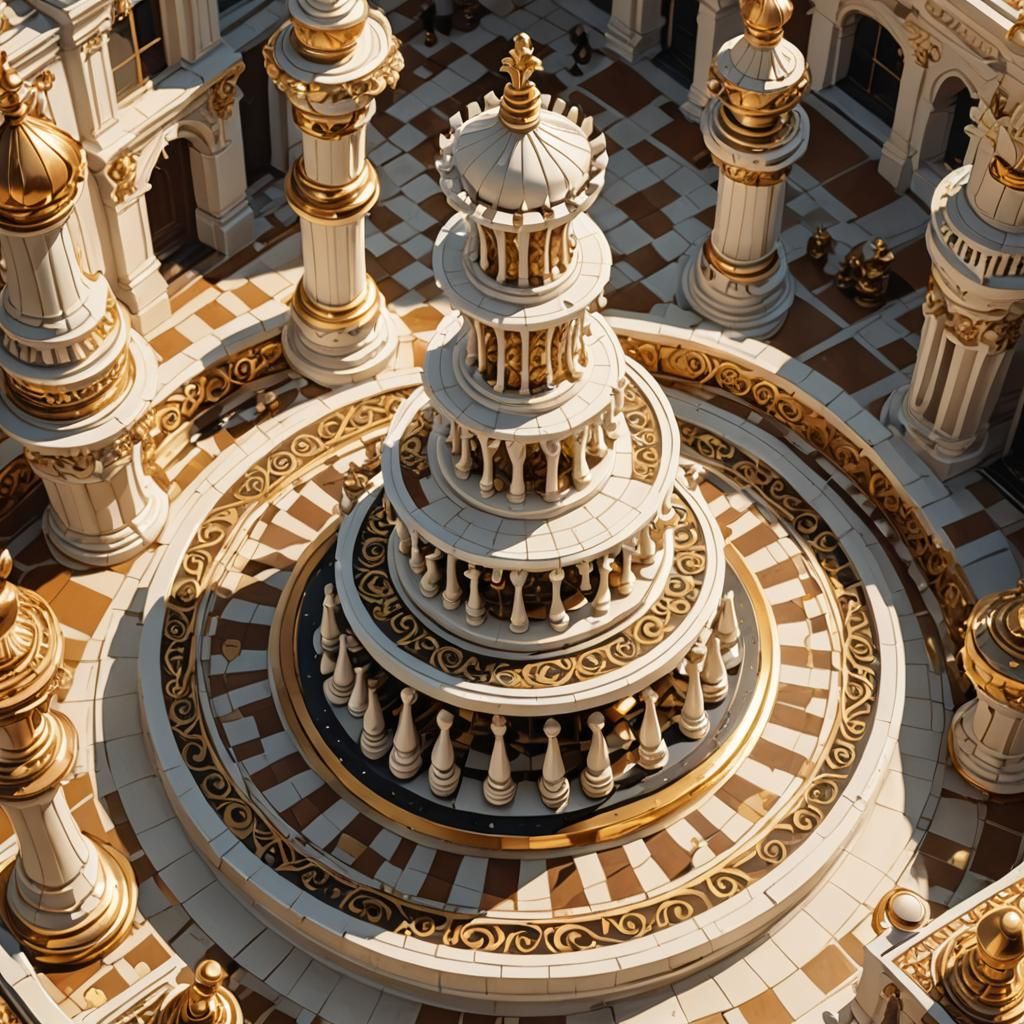Art Deco Chess Piece Building in Isometric View