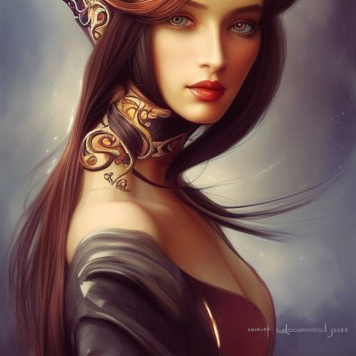 Equestrian Woman Portrait in Neovictorian Art Style