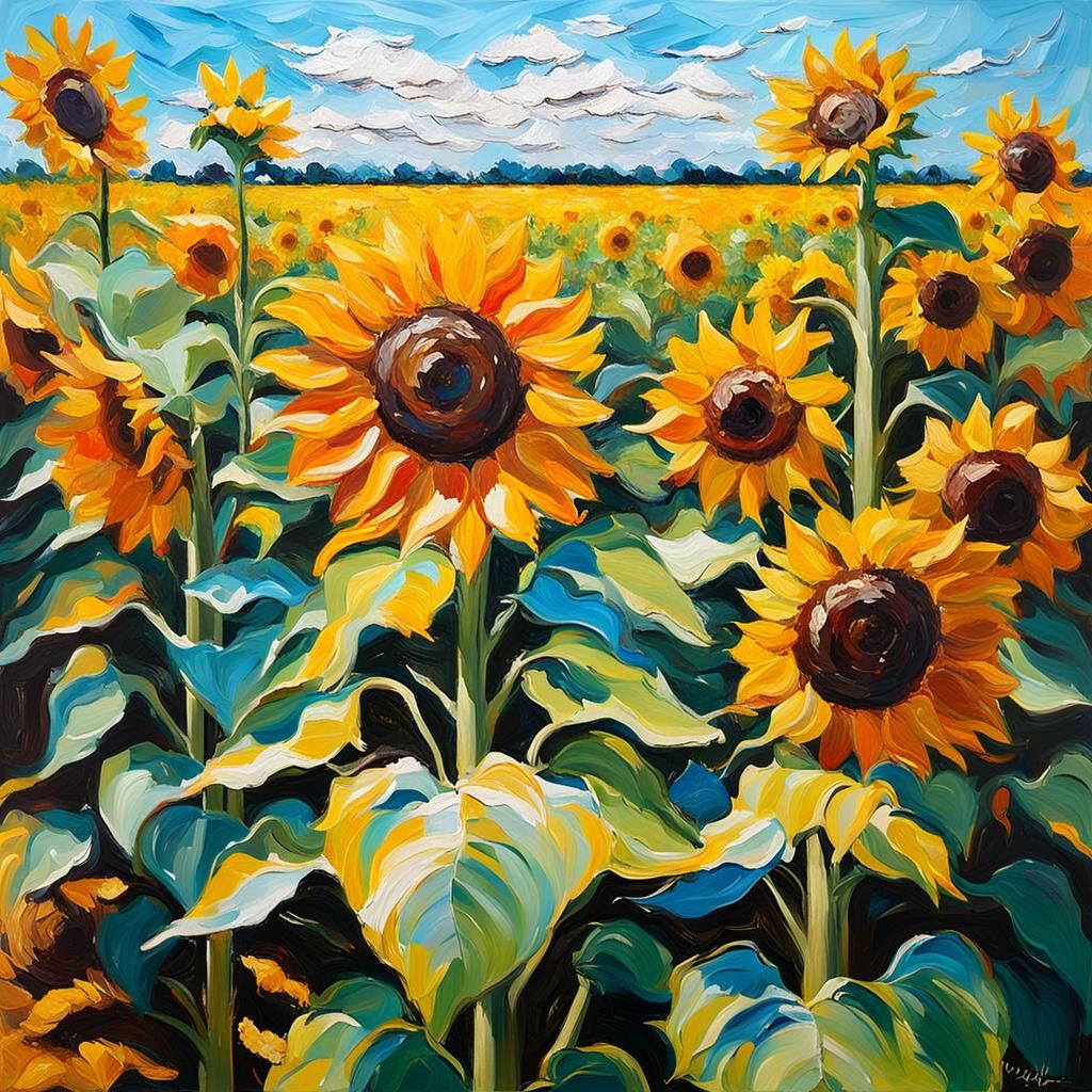 Impasto Sunflowers on a Bright Sunny Day