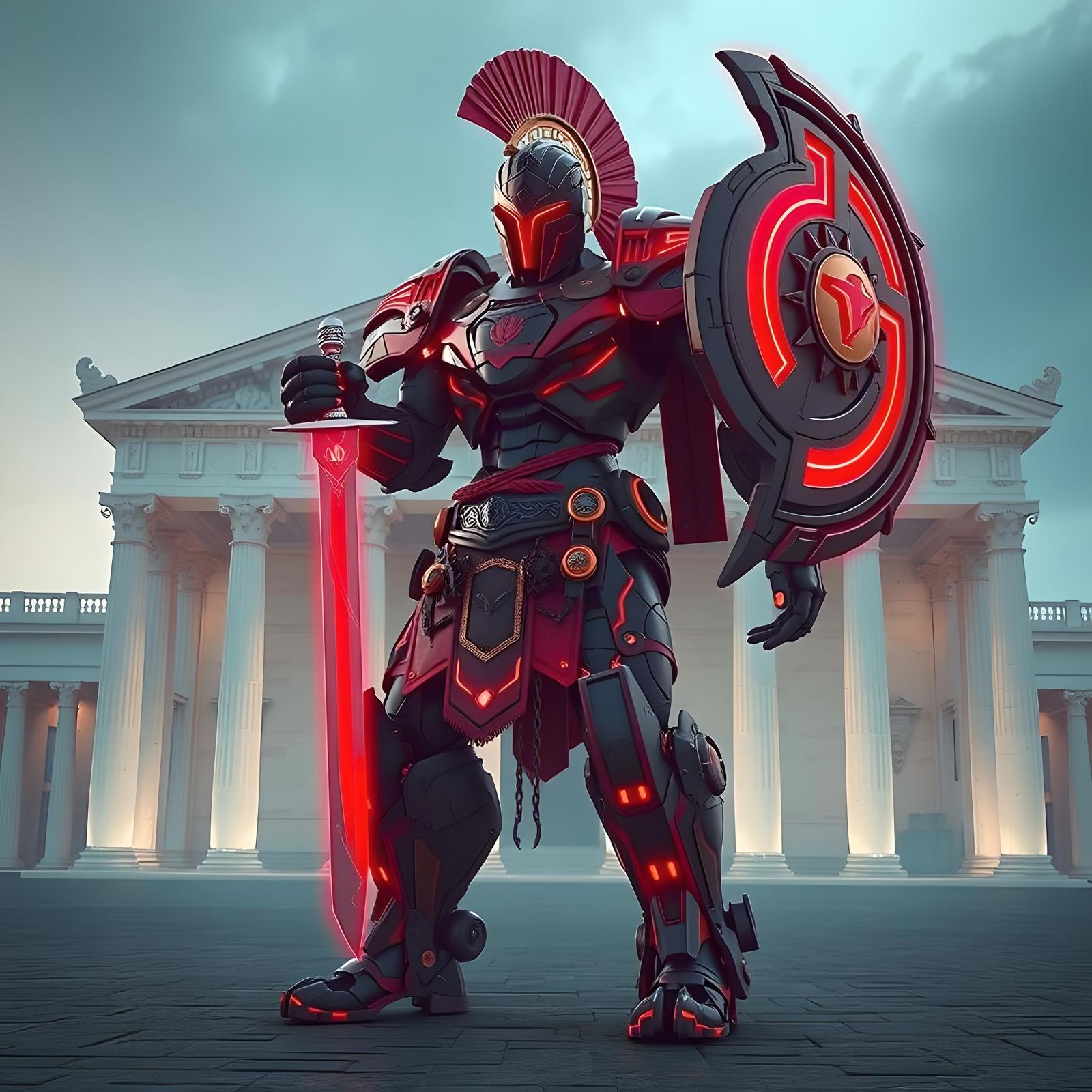 Imposing Mech Centurion in Greco-Roman Setting