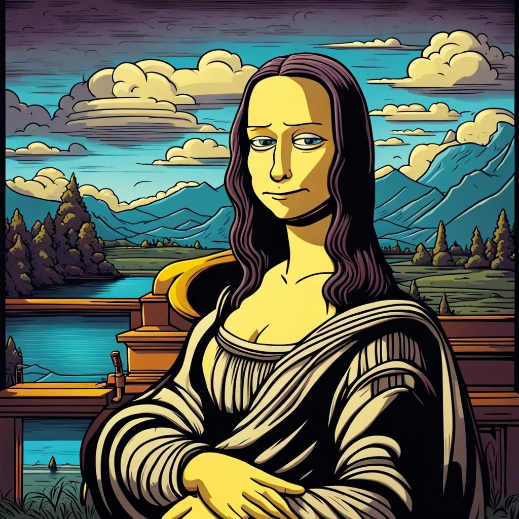 Mona Lisa as Simpsons Character in Comic Art Style