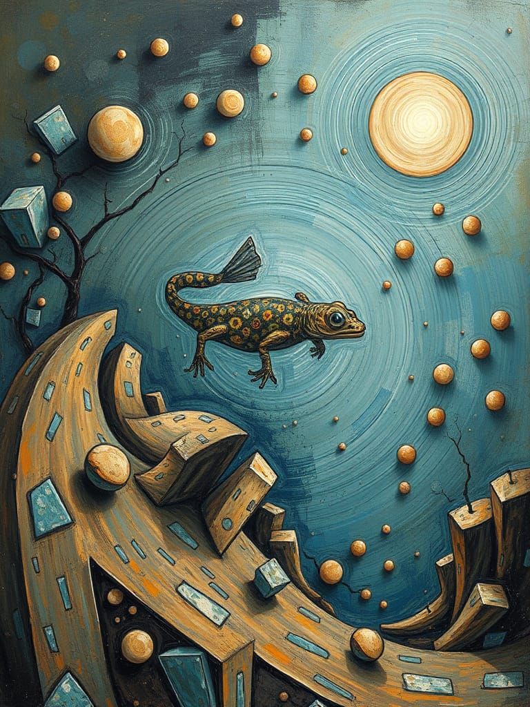 Abstract Mudskipper Spinning in Distorted Space