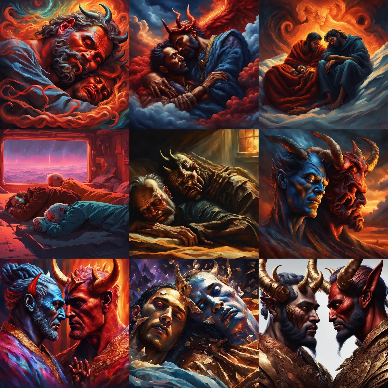 God and Devil Asleep: Hyperrealistic Concept Art