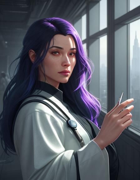 Sci-Fi Portrait: Old Human in Future Cityscape