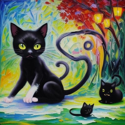 Black Cat in Expressionist Impasto Oil Painting
