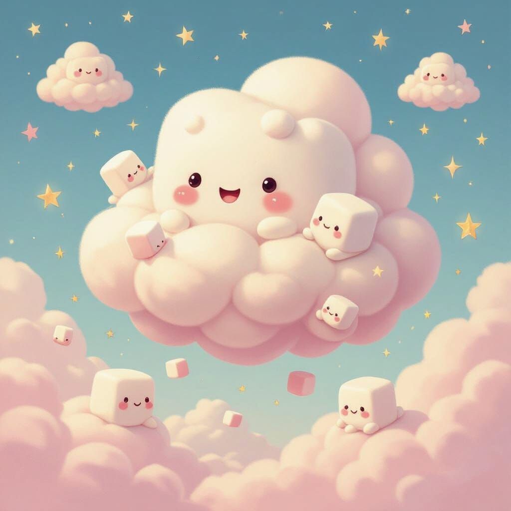 Marshmallow Creatures on a Pastel Cloud Island