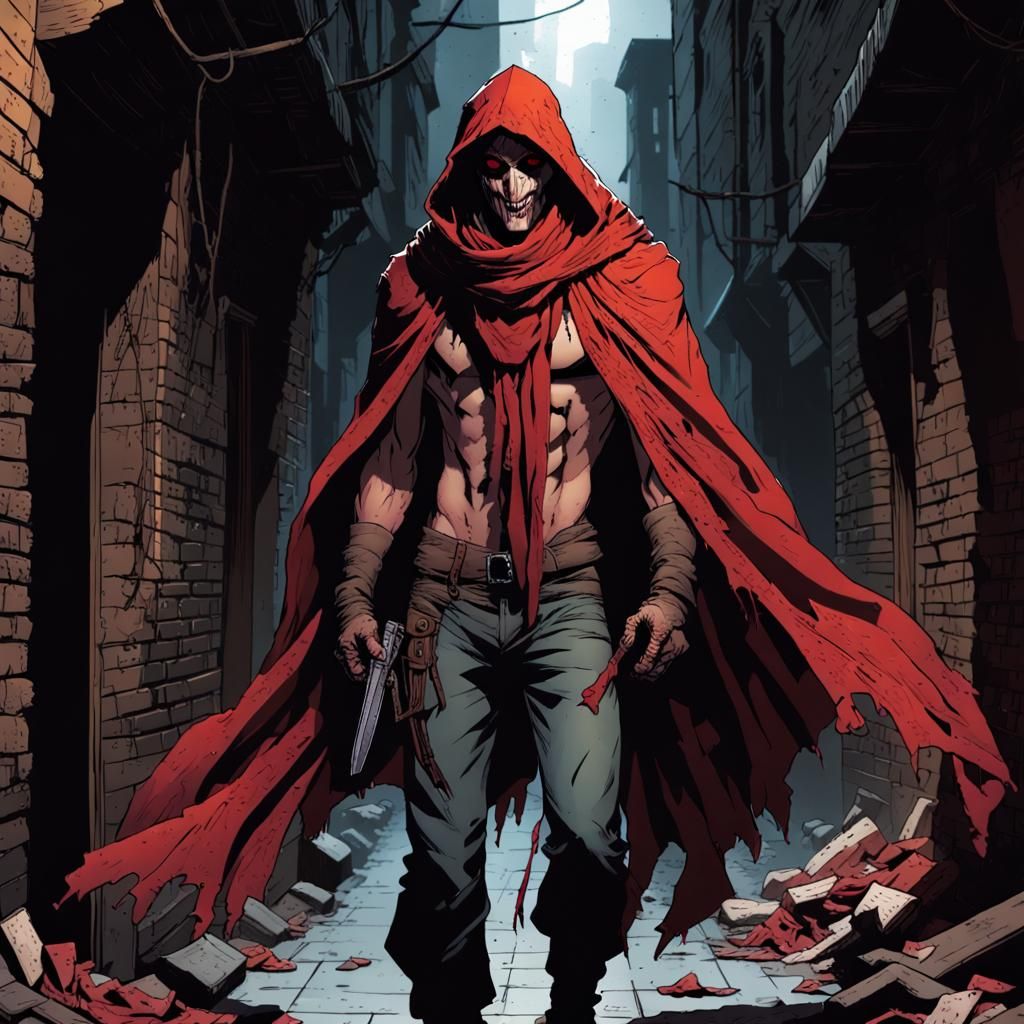Shadowy Vigilante in Dark Alley, Comic Book Art