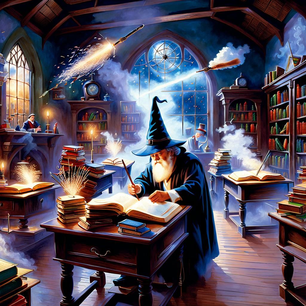 classroom with wizard-students