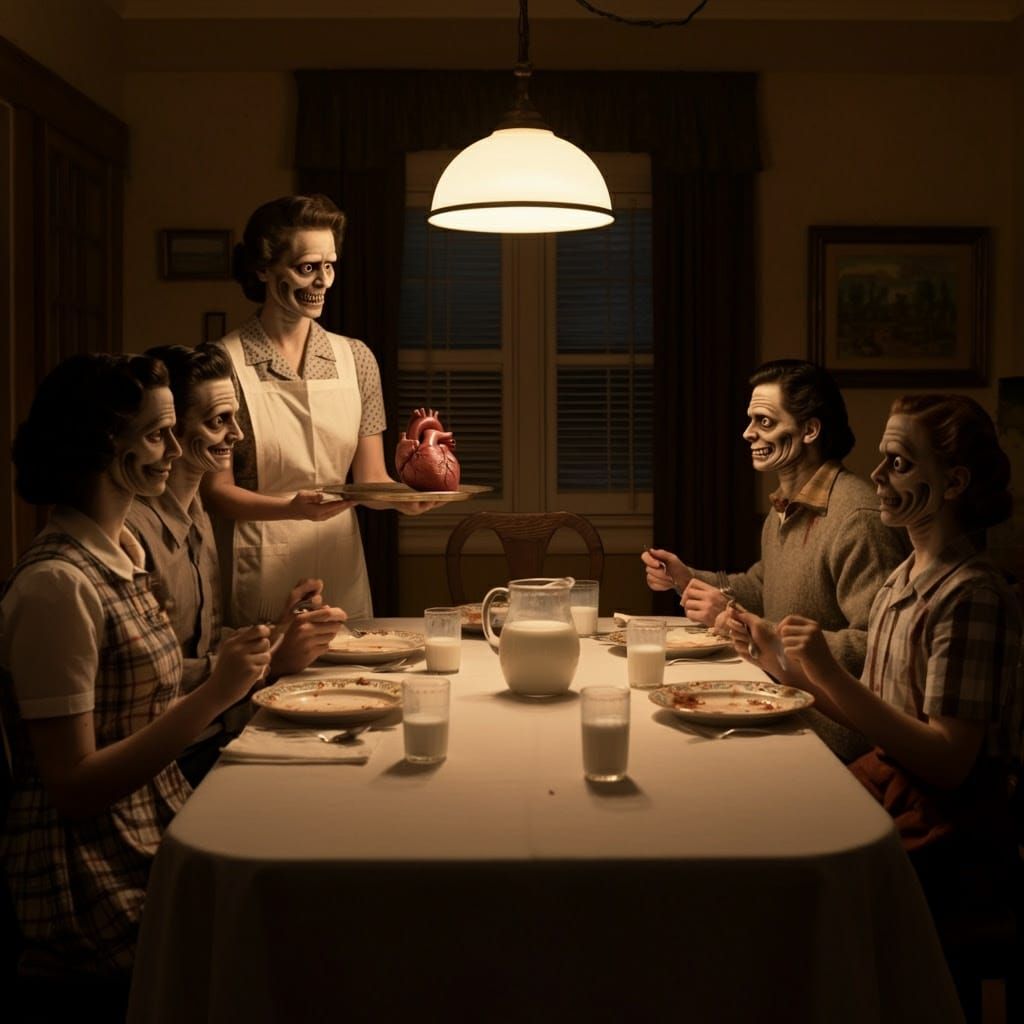 Creepy 1950s Family Dinner with Heart