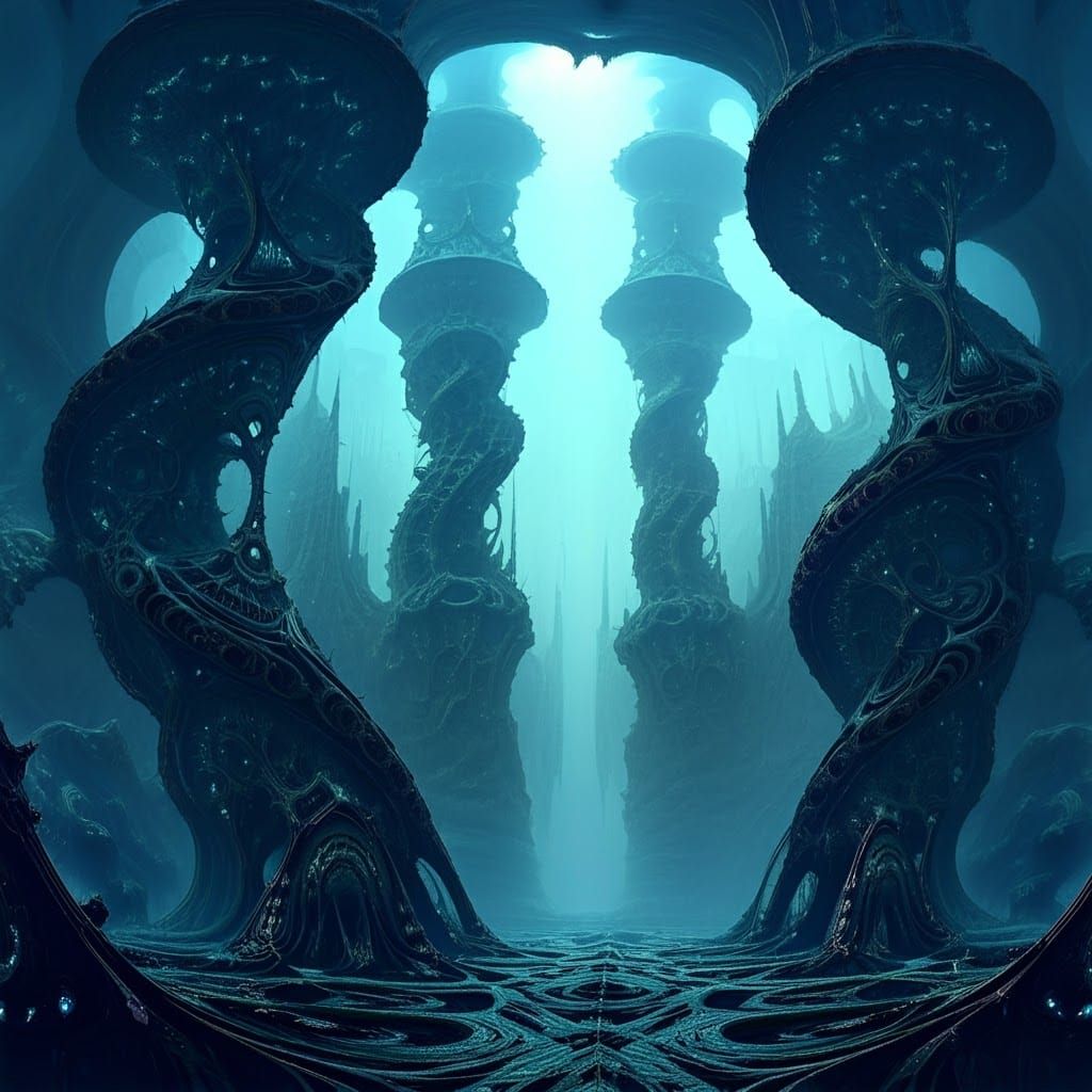 Ethereal Subterranean Metropolis in Lovecraftian Style