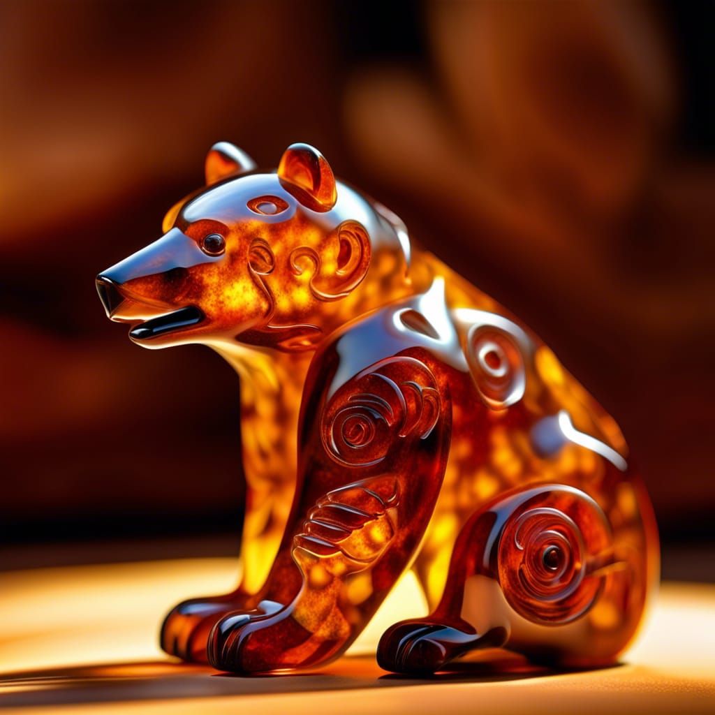 Amber Carved Zuni Bear in High Resolution
