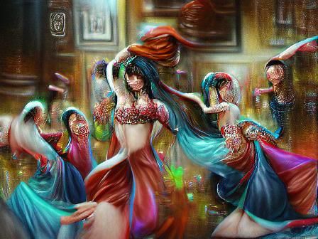 Elegant Harem Girls Dance: Detailed Art Painting
