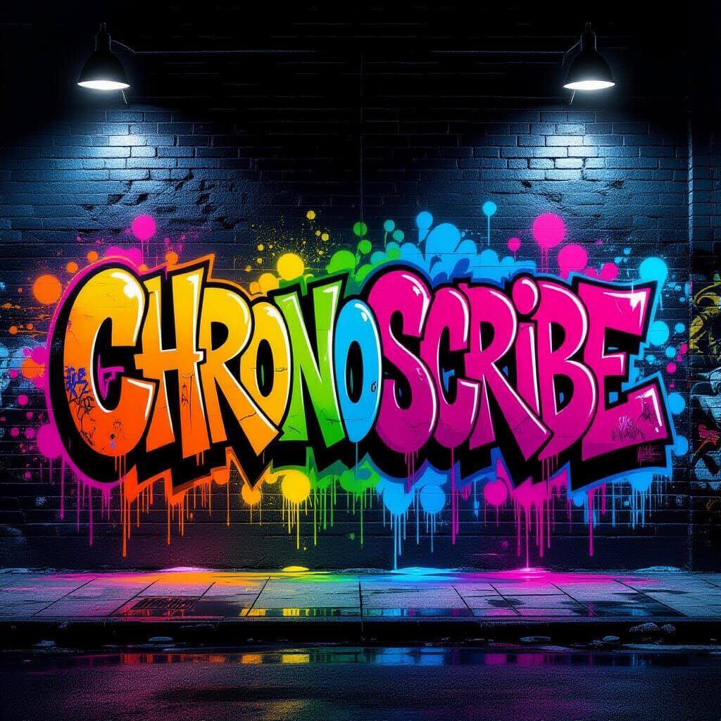Vibrant Graffiti Art with Neon Letters on Brick Wall