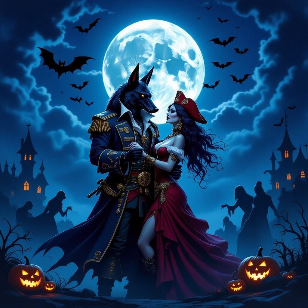 Pirate Vampire Anubis Dances With Vampire Under Full Moon