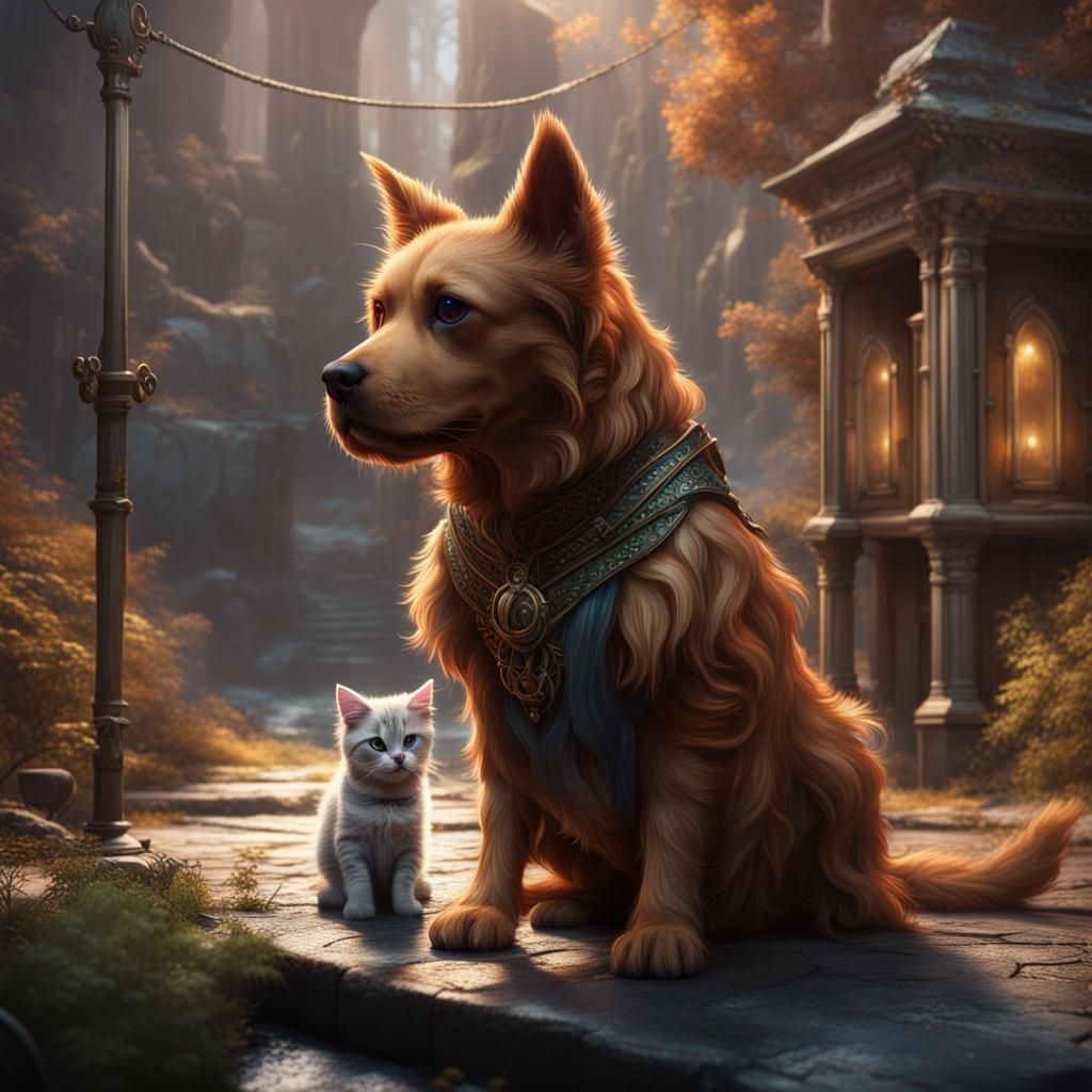 Fantastical Cat and Dog Matte Painting
