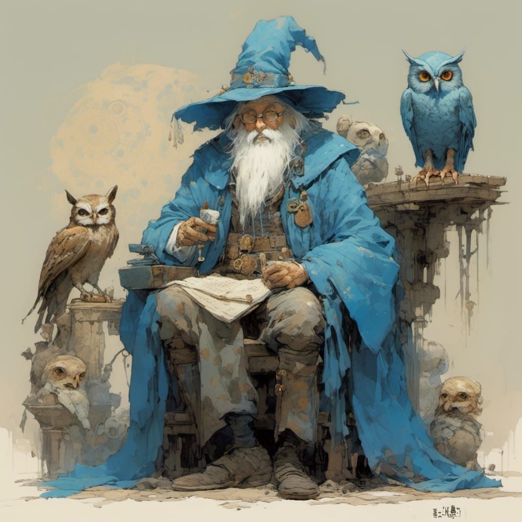Wizard and Owl Familiar Illustration