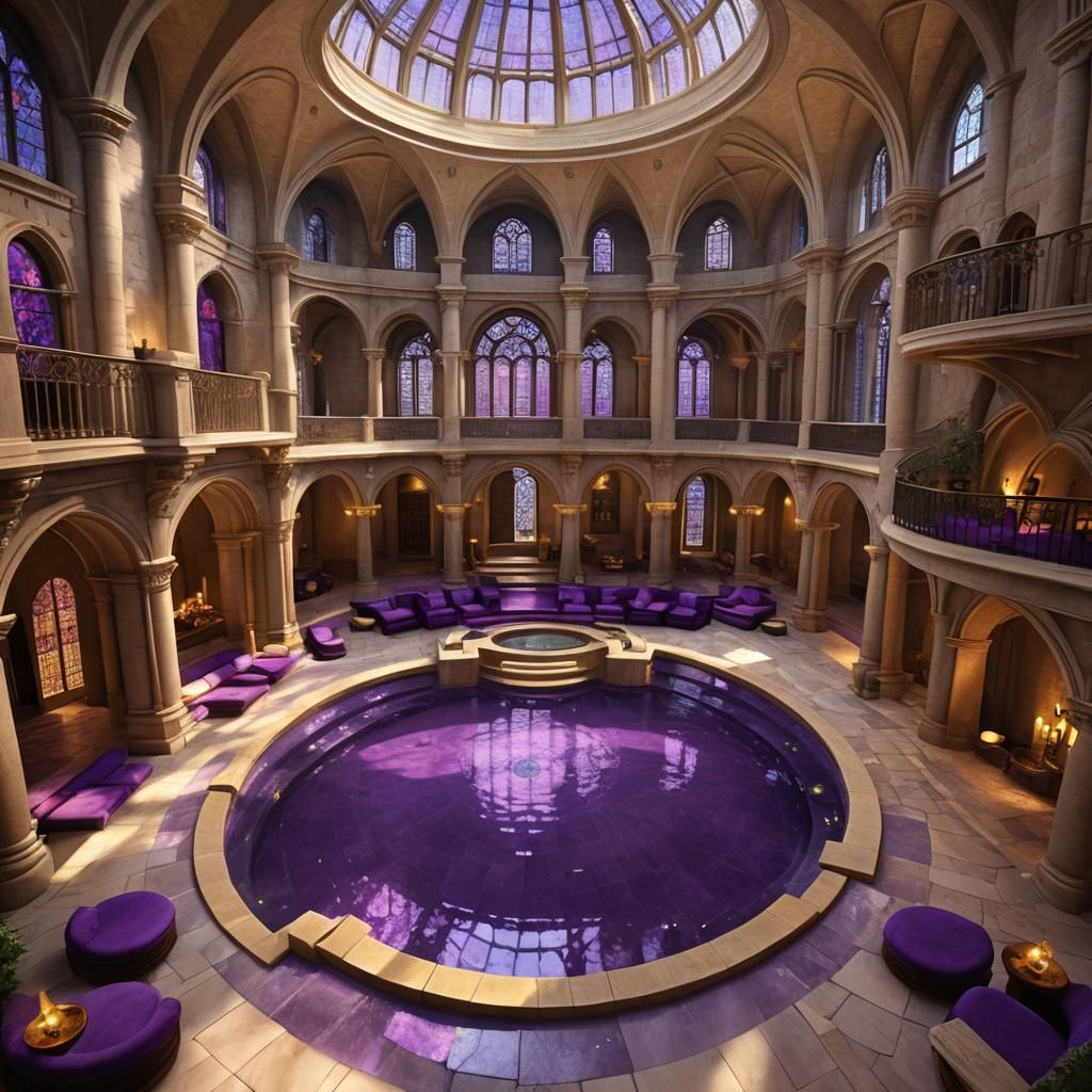 Romanesque Mezzanine with Stained Glass and Bath