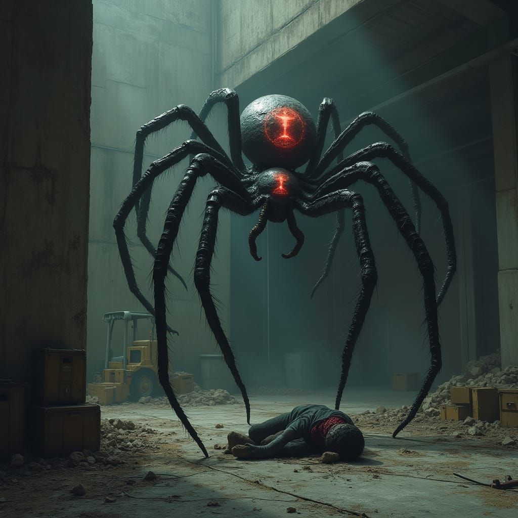 Giant Black Widow Spider in Abandoned Chamber