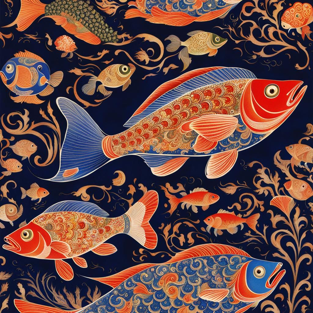 Palekh Style Fish Illustration