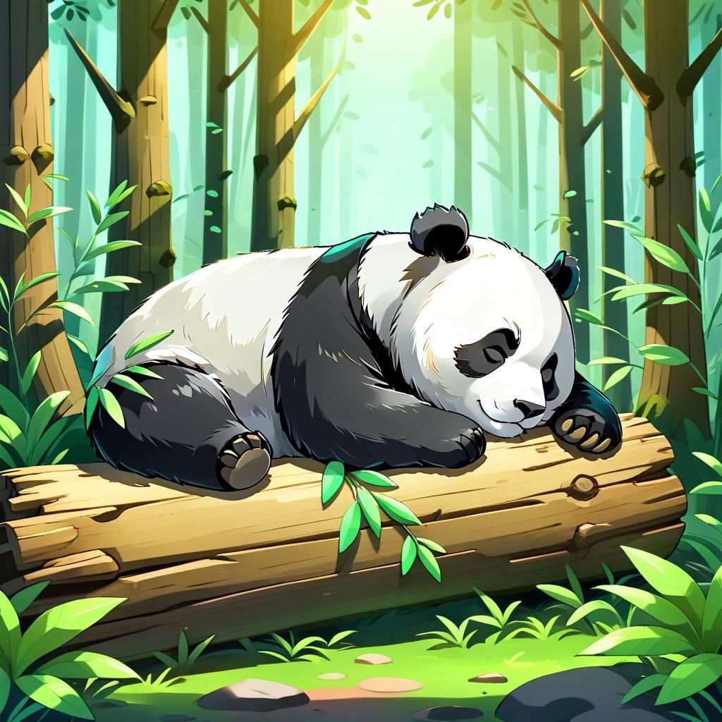 Panda Sleeping Peacefully in Forest