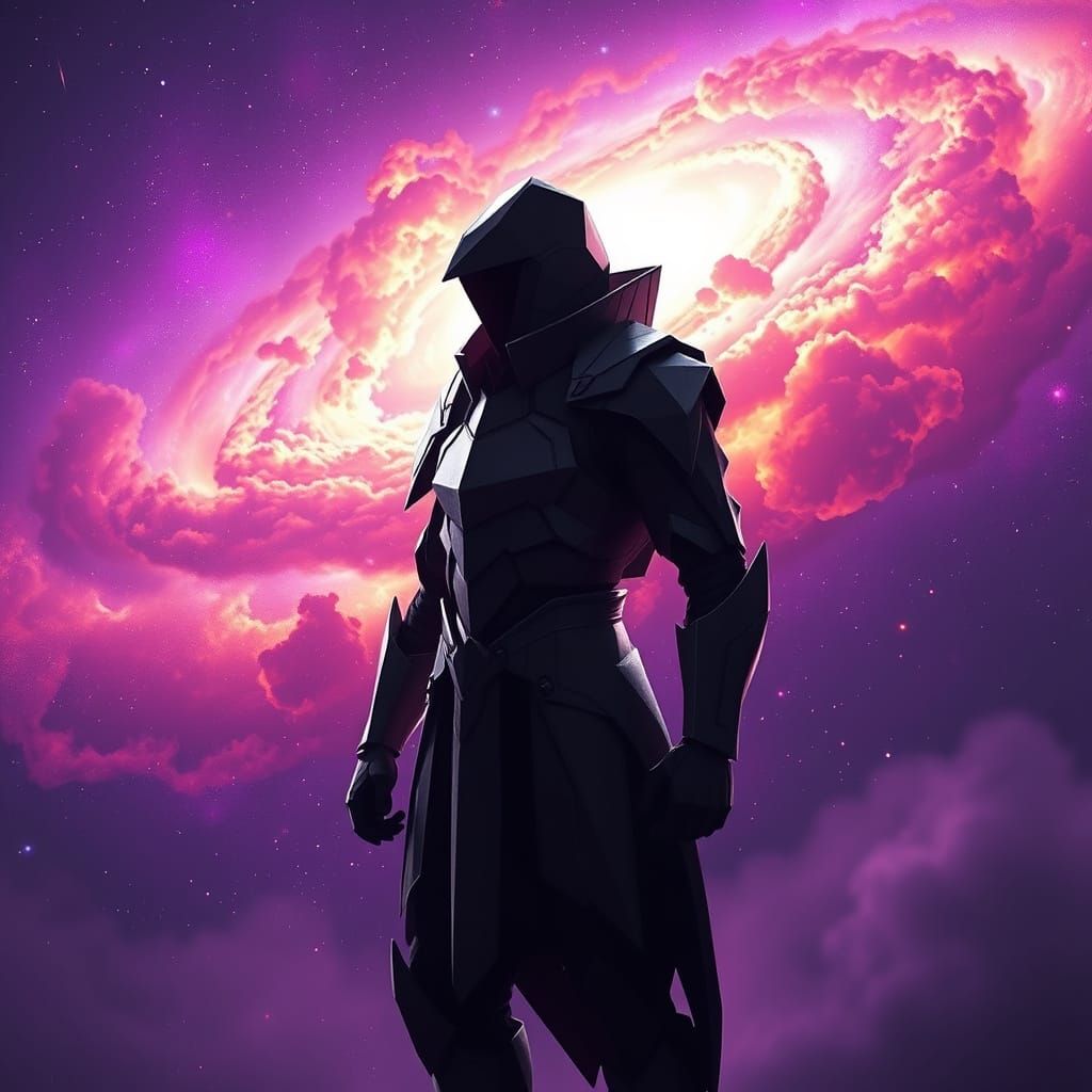 Futuristic Origami Figure Against Nebula in Digital Art