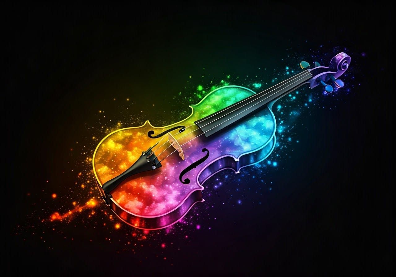 Rainbow Violin Shines in the Night Sky