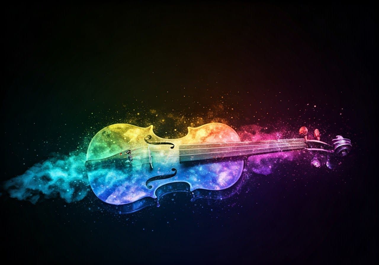 Rainbow Violin Shines in the Night Sky