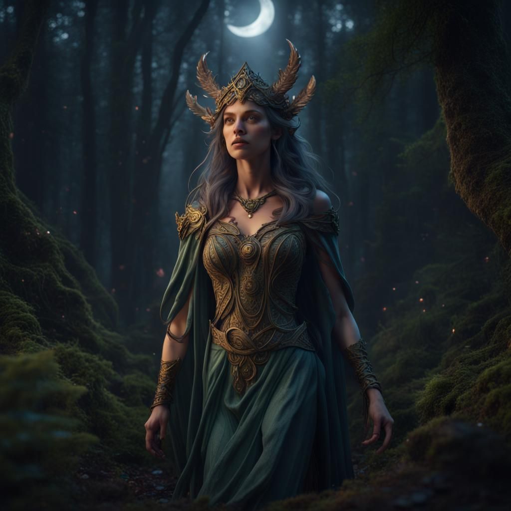 Goddess Appears to Sage in Midnight Forest
