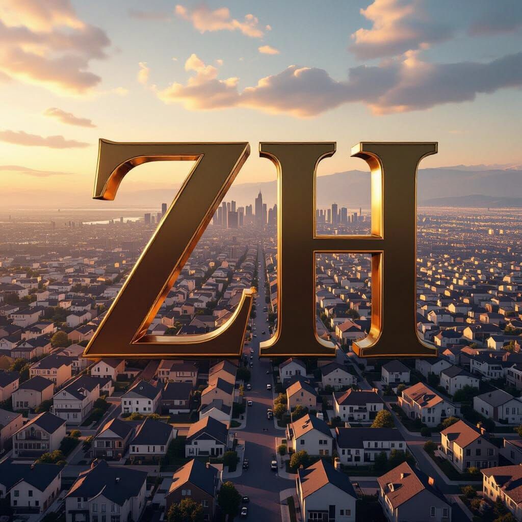 ZH Initials Over Expansive Cityscape Aerial View