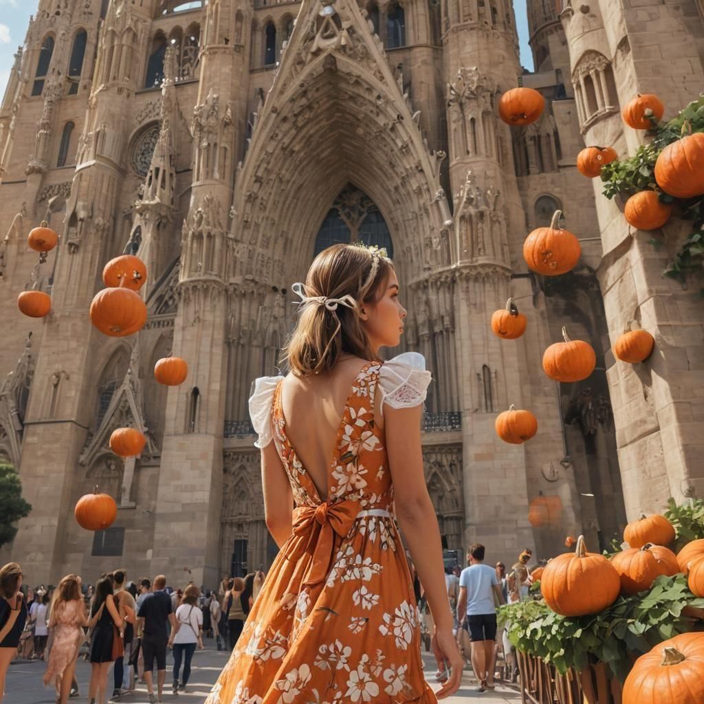 Girl Views Sagrada Familia Halloween, Splash Art