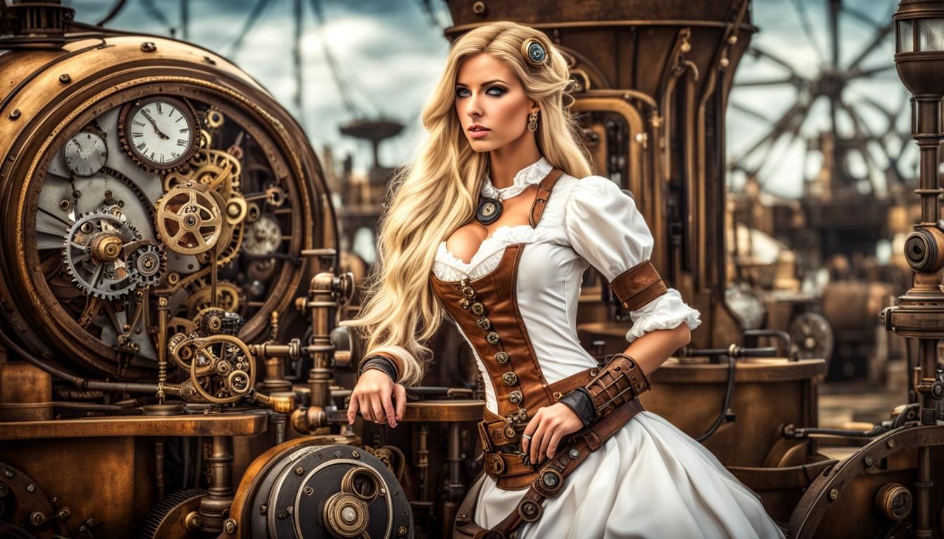 Elegant Steampunk Woman in Detailed HDR Photography