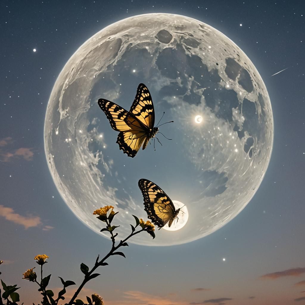Butterfly Gleaming Under the Moonlit Sky