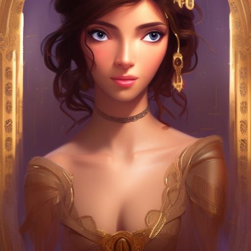 Princess Jasmine Portrait in Art Nouveau Style
