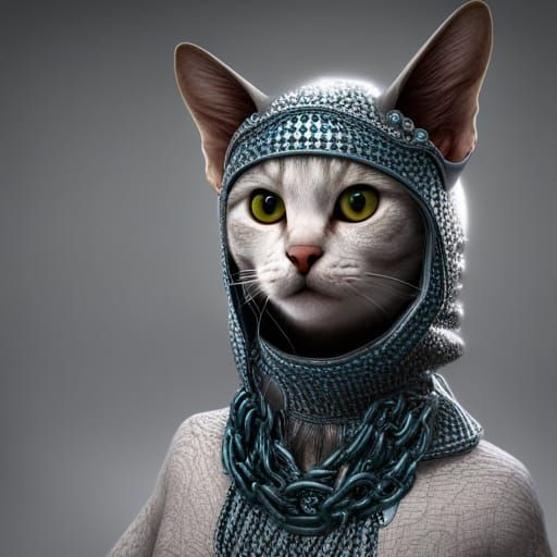 Cat in Chainmail Armor: Detailed Fantasy Art
