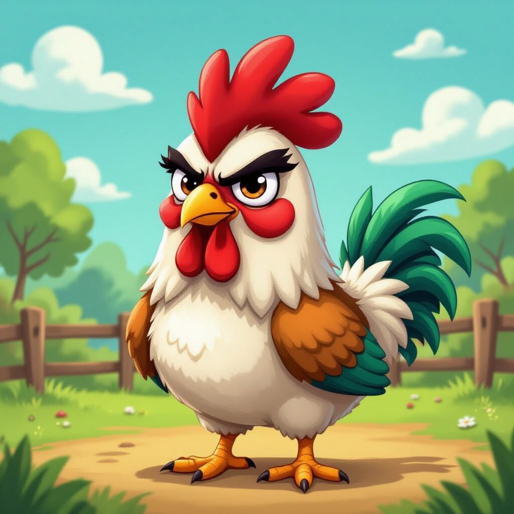 Cartoon Grumpy Chicken Character