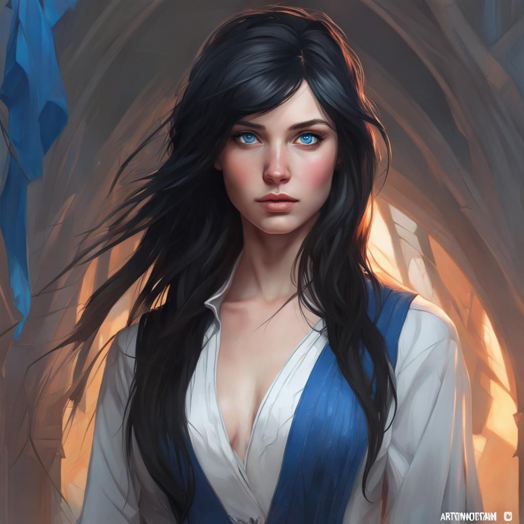 Detailed Portrait of a Young Woman in Art Nouveau Style