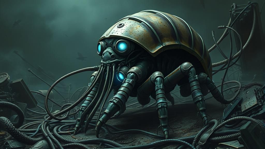 Biomechanical Gastropod in Dark Surrealist Style