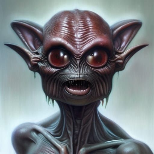 Realistic 3D Satanic Gremlin in Oil Painting Style