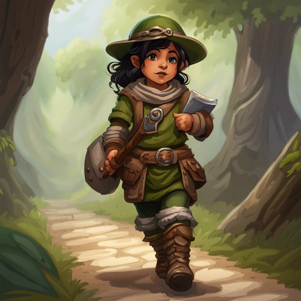 Latina Halfling Ranger on Forest Path