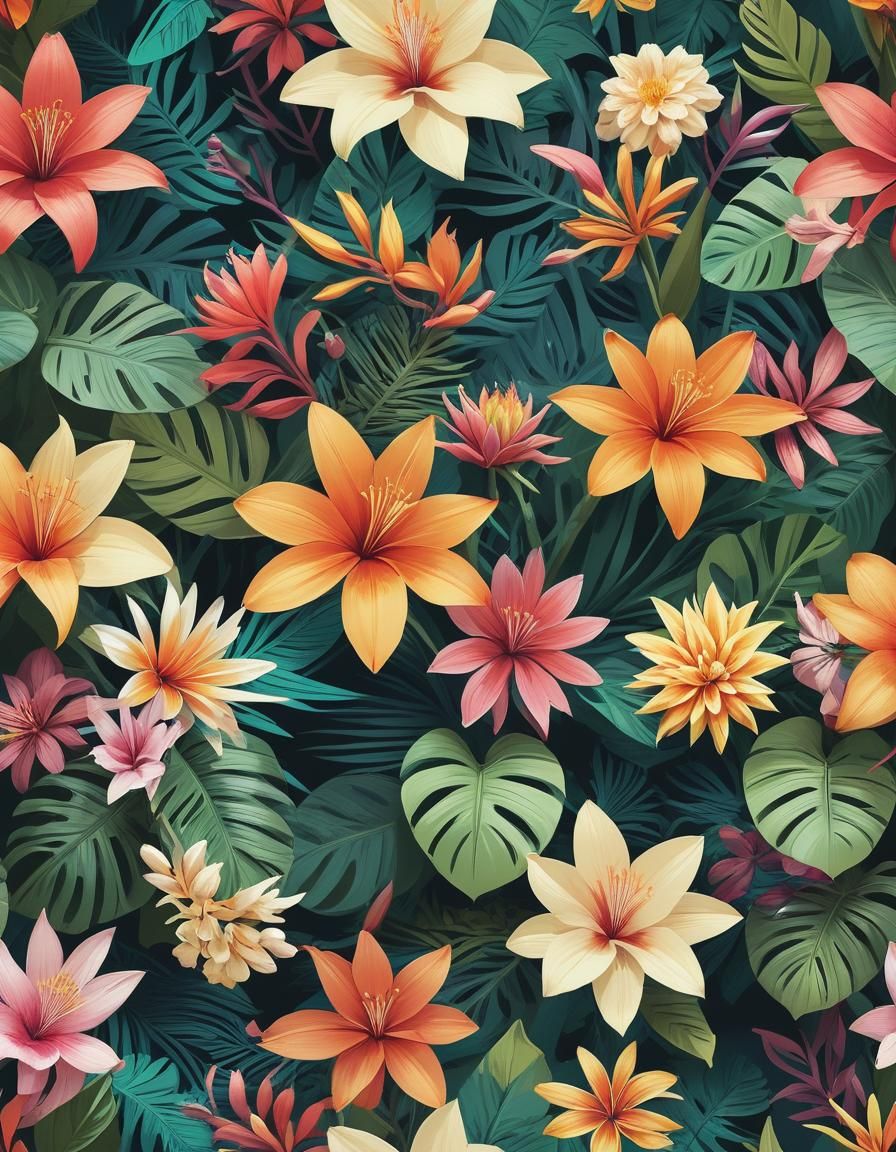 Exotic Flowers in Layered Composition