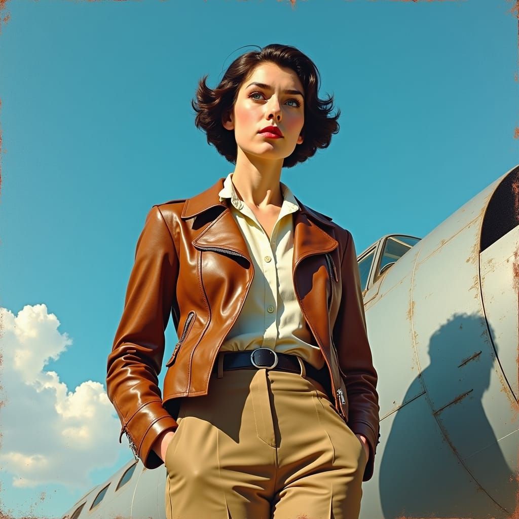 1930s Aviatrix Oil Portrait in Impressionistic Style