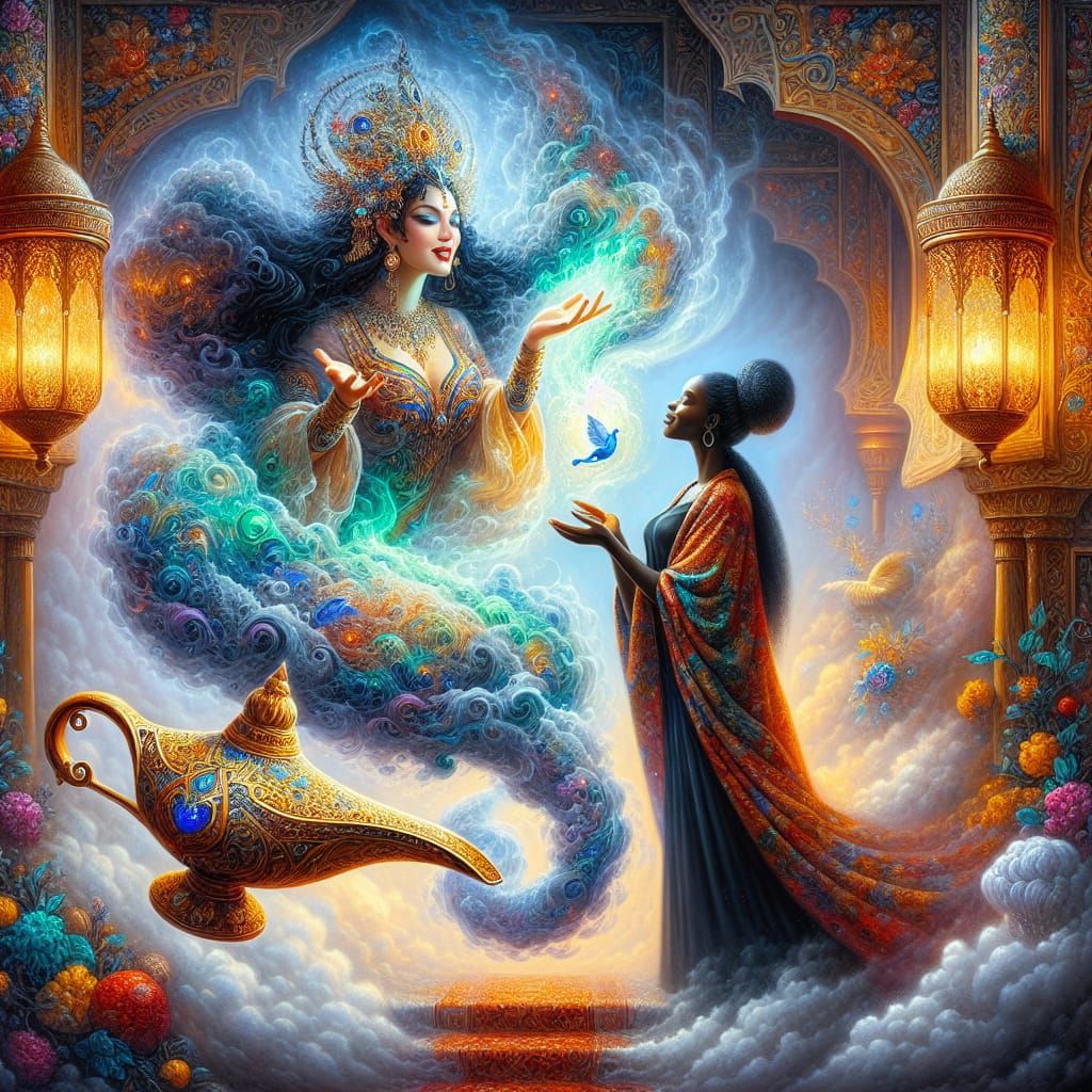 Genie Emerges in Hyperrealistic Acrylic Painting