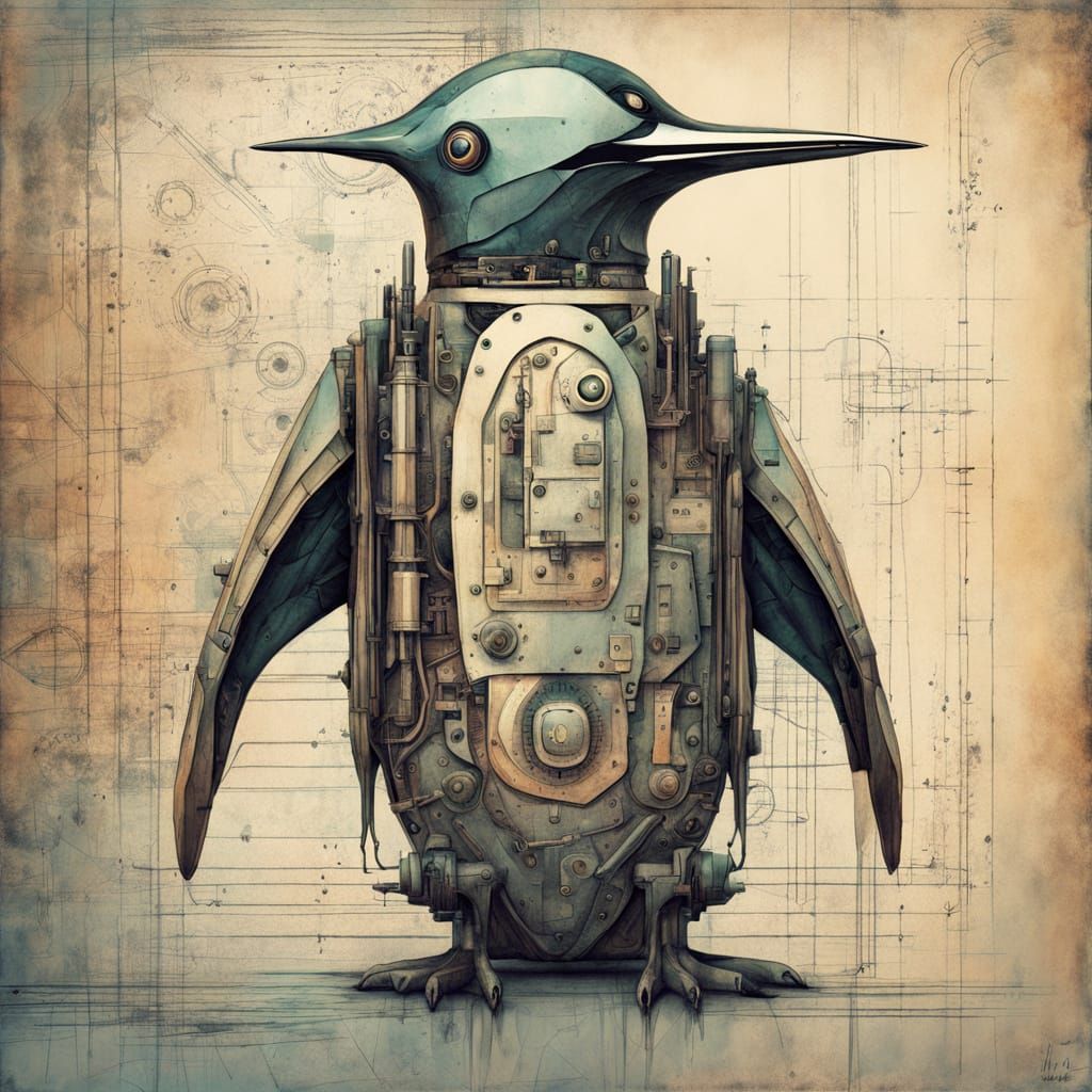 Whimsical Mechanical Penguin Patent Drawing