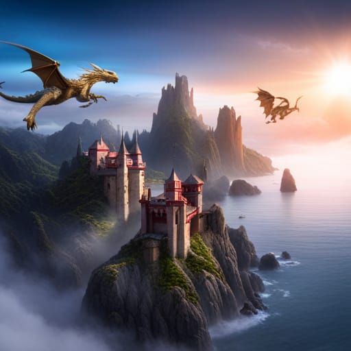 Two Dragons Flying in Fantasy Concept Art