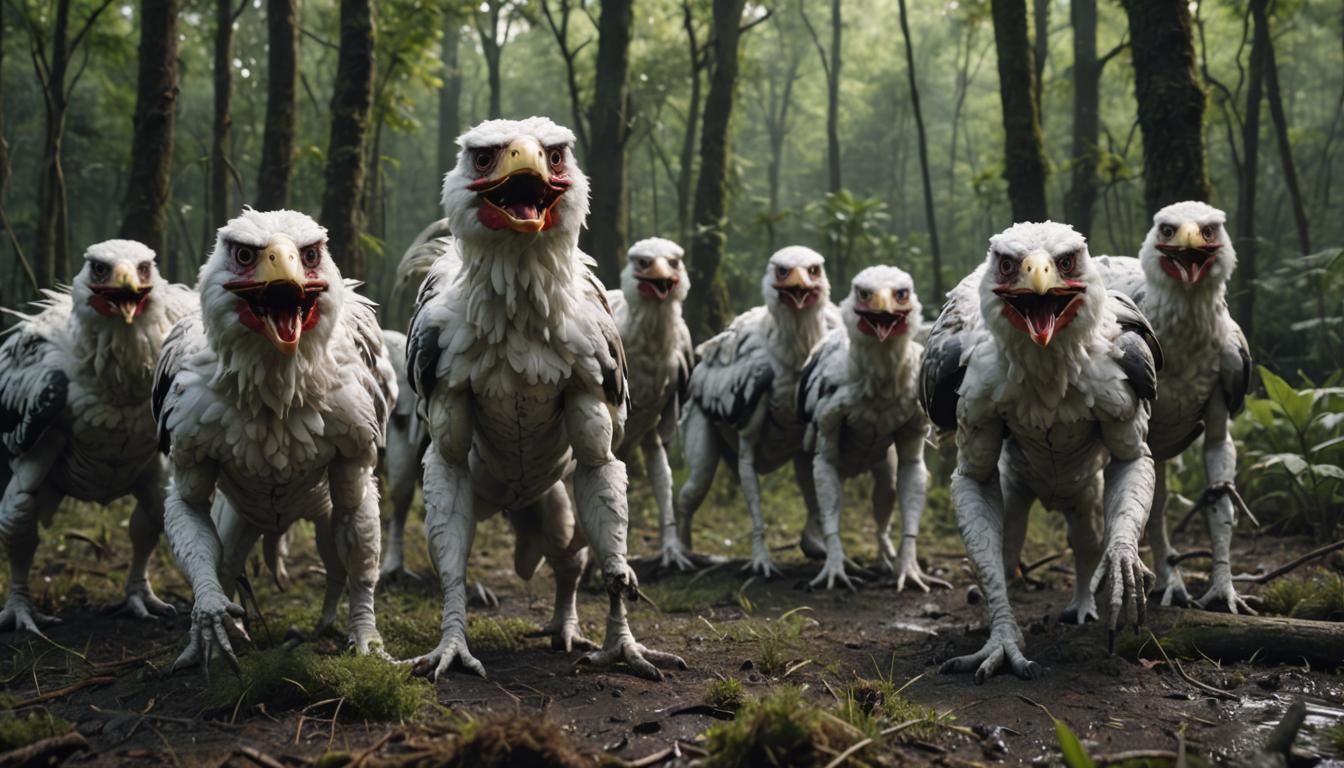 Scary Raptors and Chickens in Dark Wetland Forest